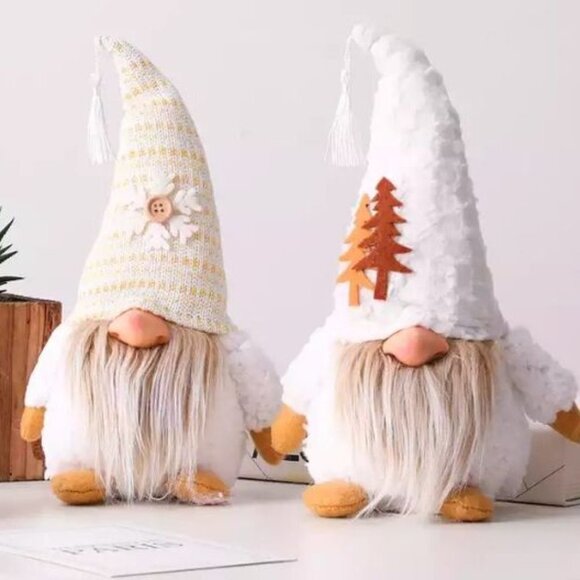 New 8-inch White Swedish Christmas Gnomes, set of 2 - Picture 1 of 2